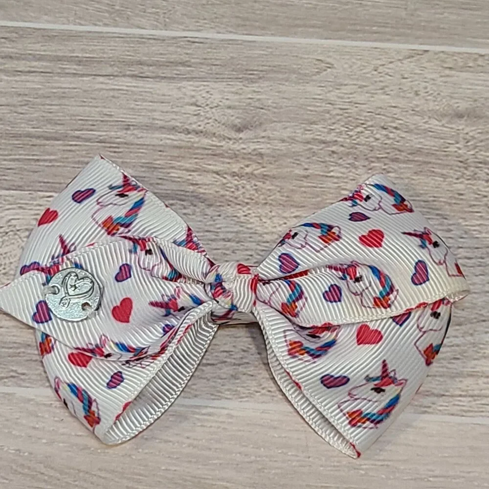 5 Girls Unicorn Ribbon Hair Bows Clips Set Rainbow Pattern Boutique Accessories